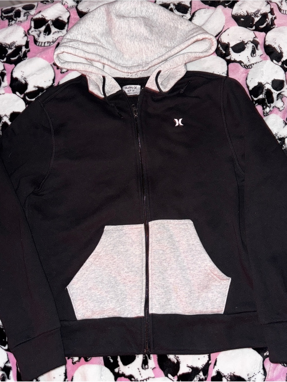 Hurley Black Hoodie with Gray Hood & Pockets
